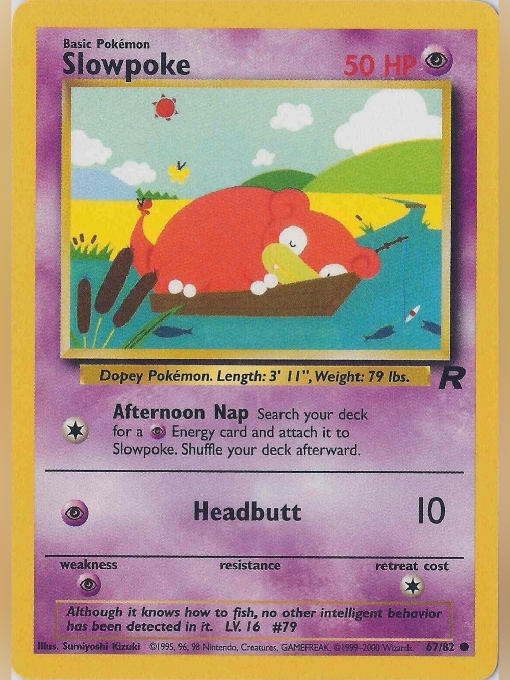 SLOWPOKE 67/82 Team Rocket Unlimited Pokemon Trading Card VINTAGE 1999-2000 WOTC